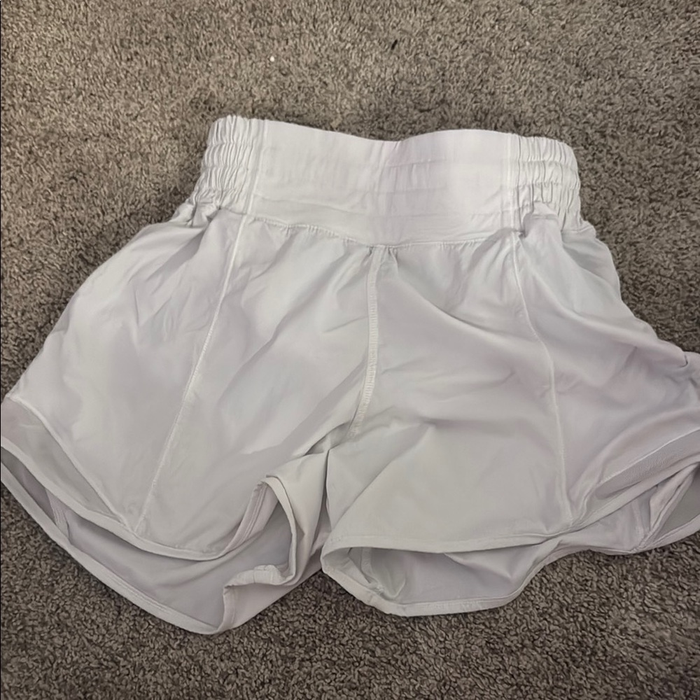 4in high rise white lulu shorts
